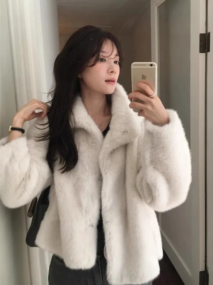 

Younger Version Soft ort Fur Coat Women's Faion Korean Sle Commute Polyester Fiber Winter New Arrival Single Button