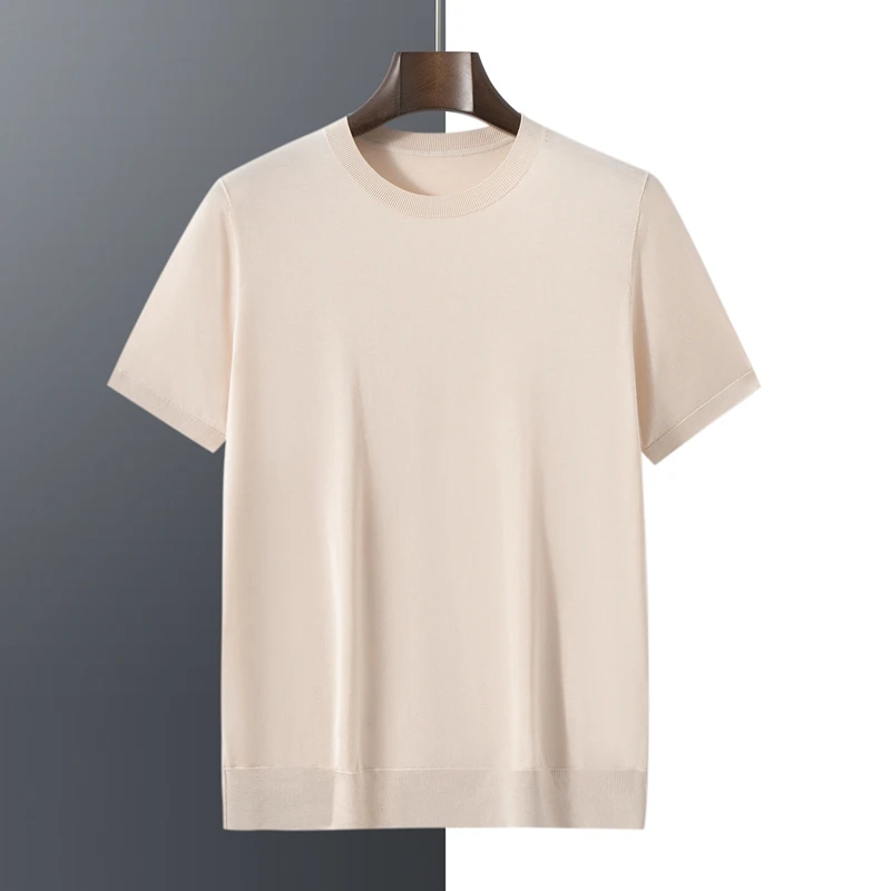 High-End Authentic Mulberry Silk Short-Sleeved T-Shirt Men's Summer Vest Business Casual Ice silk Thin Round Neck Pullover Shirt