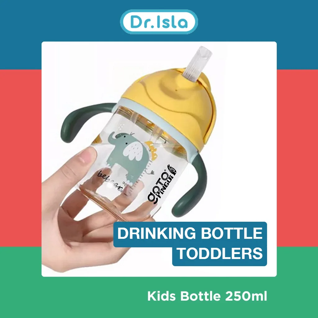 250ML Baby Water Cups Baby Learning Drinking Cup with Double Handle Flip Lid Leakproof Infants Water Cups Bottle BPA Free