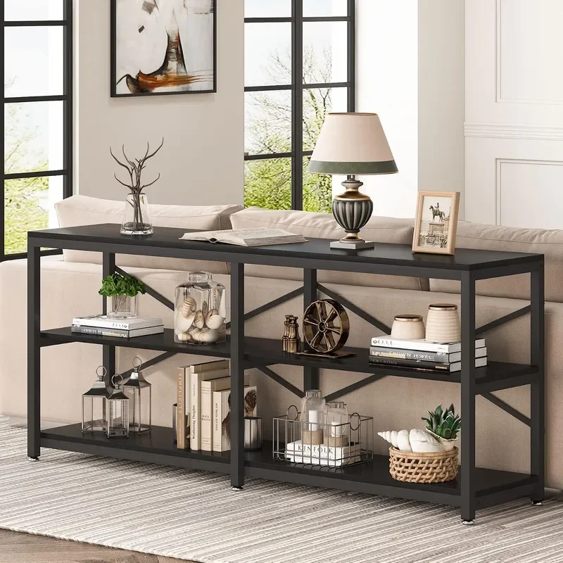 70.9 Inch Extra Long Console Table Modern Sofa Table Behind Couch Table with Storage Shelves 3-Tier Industrial Hallway