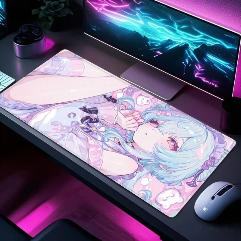 Pastel Purple Anime Girl Large Mouse Pad, Non‑Slip HD Printed Desk Mat for Laptop PC, Gaming Home Office Study Use, Sweet Gift