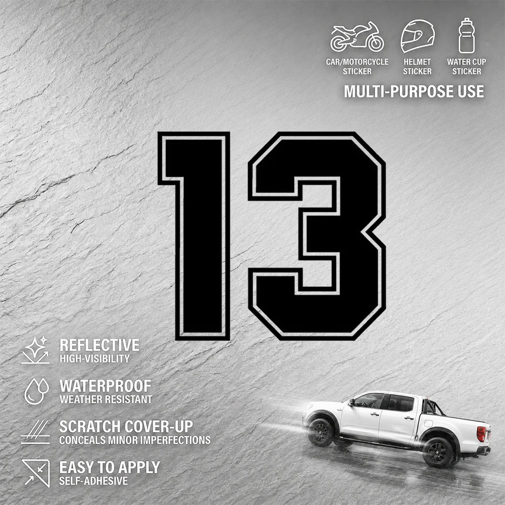 13 Racing Number Sticker Waterproof Self-Adhesive Decal for Car Motorcycle Helmet Cup Sports Scratch Cover Up Multi-Purpose