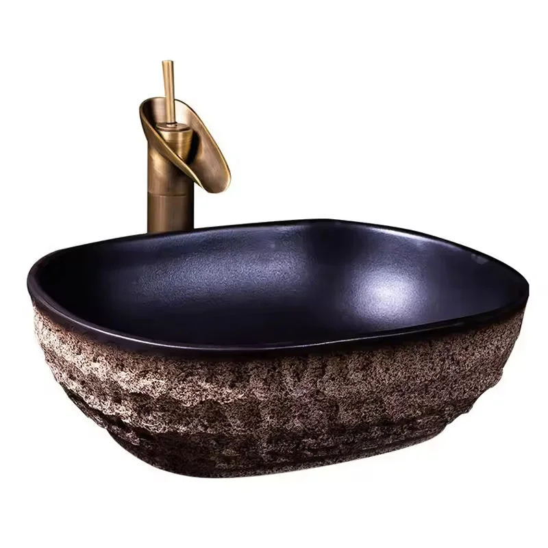 

&y Popular New Retro Above Counter Basin Oval Ceramic Art Basin Rectangle Bathroom Sink Balcony Single Basin