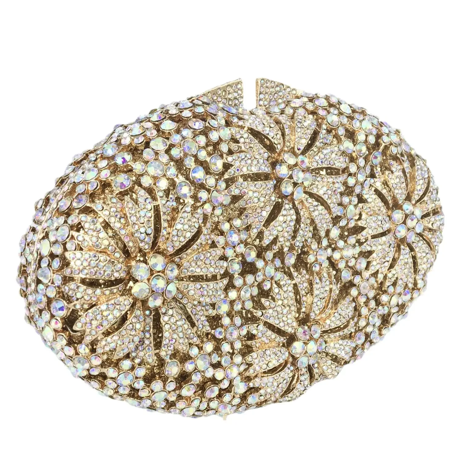 Boutique De FGG Egg\Oval Shape Women Flower Crystal Clutch Evening Purse Wedding Party Bridal Rhinestone Minaudiere Handbags
