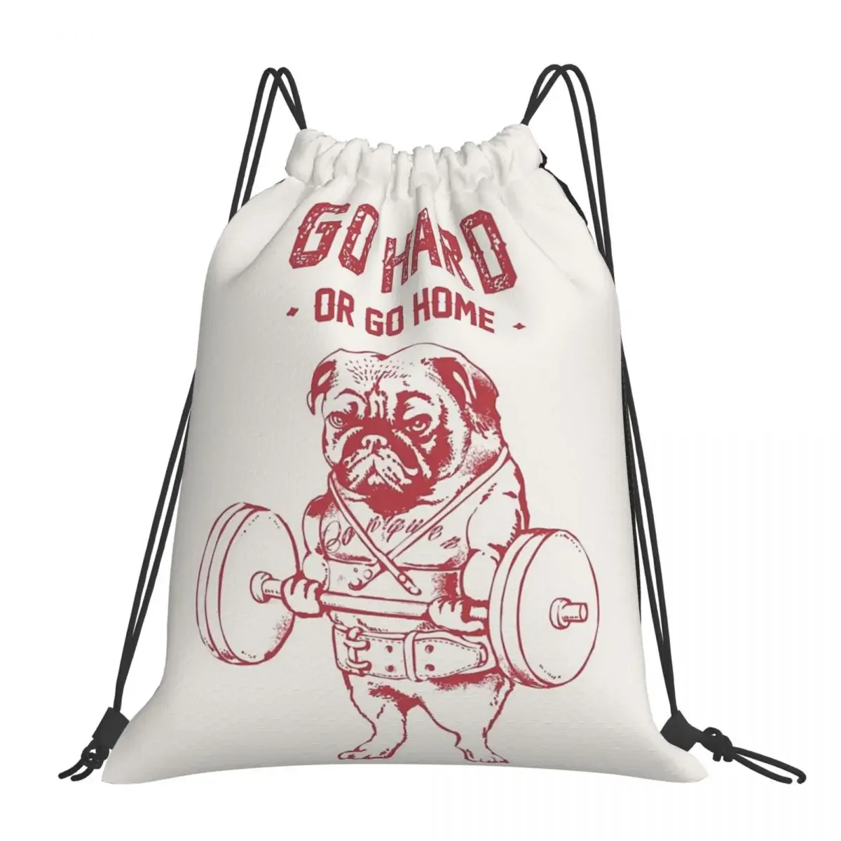 

Go Hard Or Go Home Pug Backpacks Fashion Portable Drawstring Bags Drawstring Bundle Pocket Storage Bag BookBag Travel Students