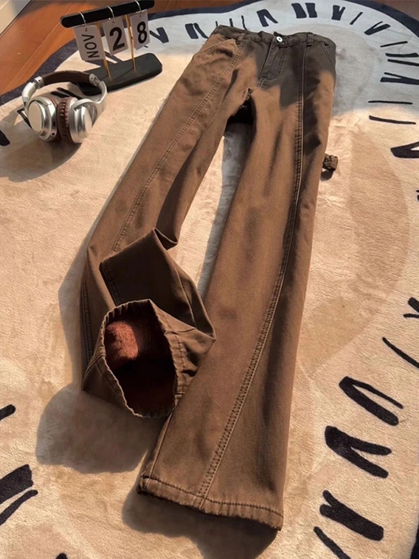 

Мужские зимние джинсы-логгеры с низкой посадкой, прямые, с легким расклешением, из полиэфирного волокна, повседневные