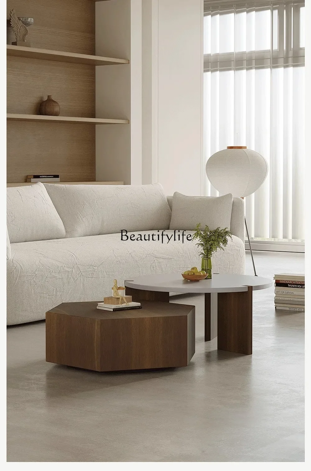 yj32 모던 심플 가정용 거실 커피 테이블 세트 원형 소형 아파트용