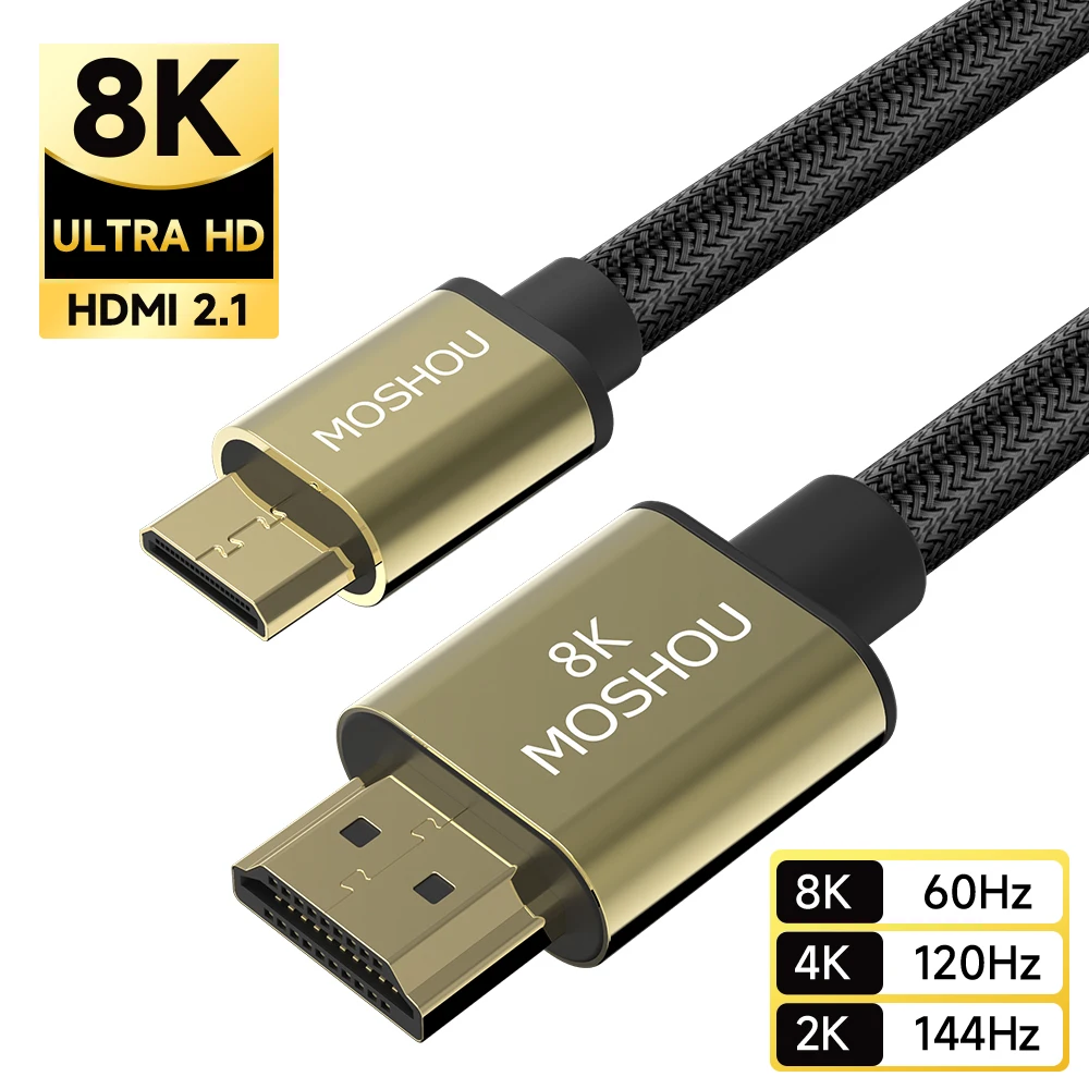 MOSHOU Mini HDMI to HDMI-compatible Cable 8K@60Hz 4K@120Hz High Speed HDMI to Mini HDMI Cable Bi-Directional 2.1 Cord for HDTV