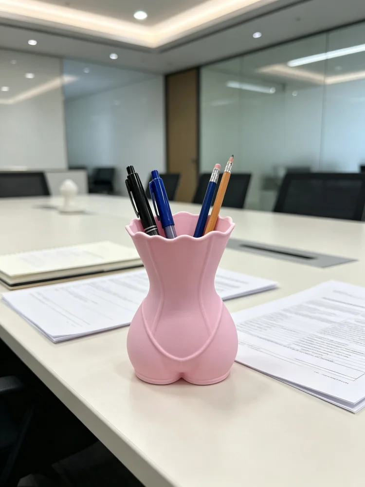 Matte Pink 3D Printed Waist-Shaped Pen Holder, Creative Design of a Female Torso Corset, Vintage Waist Detail with Wave Ruffles, Sweet and Cool Girl Academy Style Desktop Storage Box, Stationery Organizer, Makeup Brush Holder, Vanity Table Organizer, Suitable for Office Desk, Dormitory, Study Room, Student Desk, Compact and Portable, Easy to Access, Space-Saving Solution for Organizing Clutter on Desktops, Gift for Girls, Best Friends, Girlfriends, Birthday, Valentine's Day
