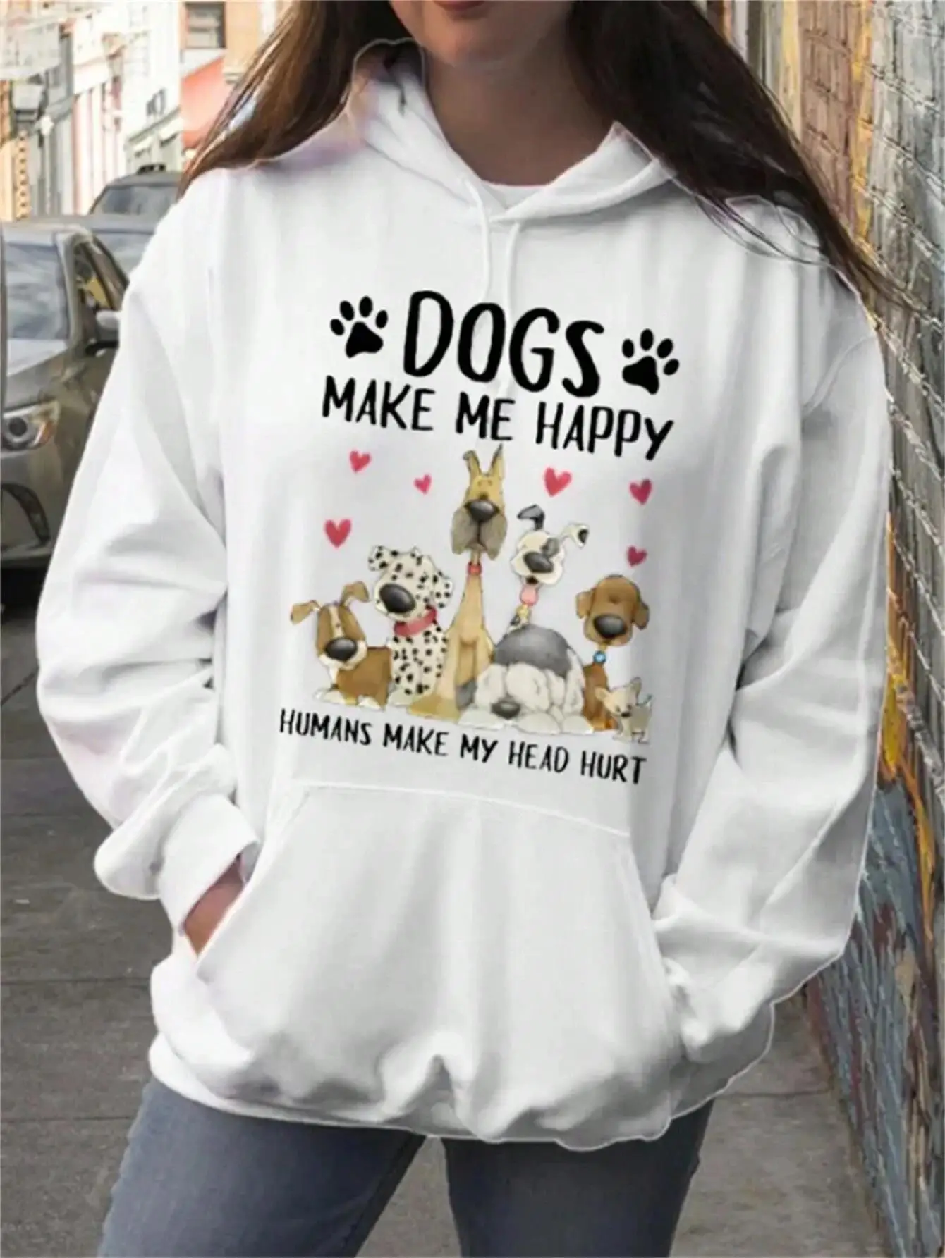 Dogs Make Me Happy Printing Women Hoodies Harajuku Crewneck Hoodie Fashion Oversize Casual Hoody Autumn Comfortable Tracksuit