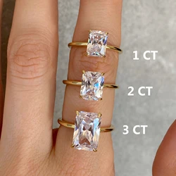 Minimalist 1-3ct Radiant Cut Moissanite Ring 925 Sterling Silver Engagement Solitaire Rings for Women Gold Plated Handmade Gifts