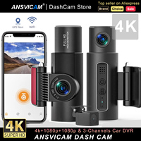 ANSVICAM 4K 3-Channel Car DVR WIFI Dash Cam Front Inside Rear View GPS Black Box for Cars Video Recorder Camera Car Accessories