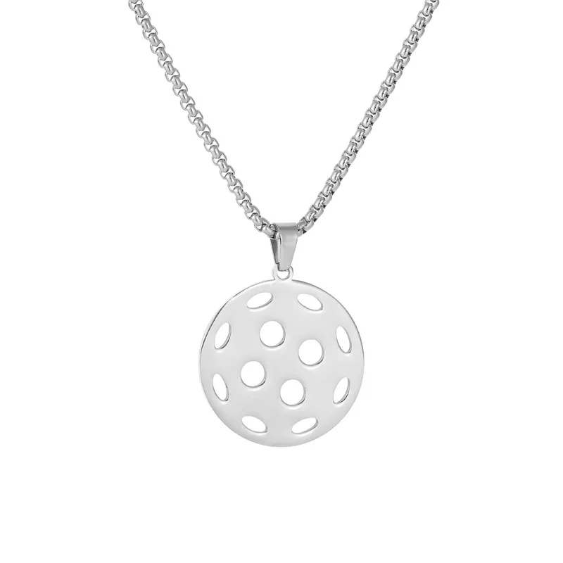 Personalized Stainless Steel Hollow Pickleball Pendant Cool Fashion Necklace Unisex Sports Style Versatile Stylish Jewelry