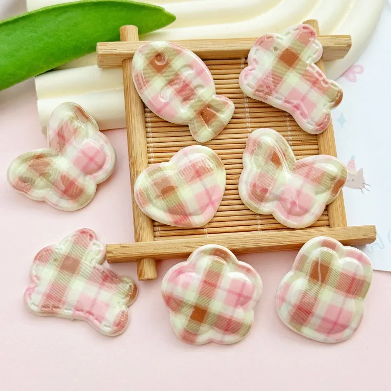 5pcs Rabbit Fish Love Series Plaid Acrylic Flatback Charms for DIY Jewelry Accessories Mobile Phone Case Accessories Material