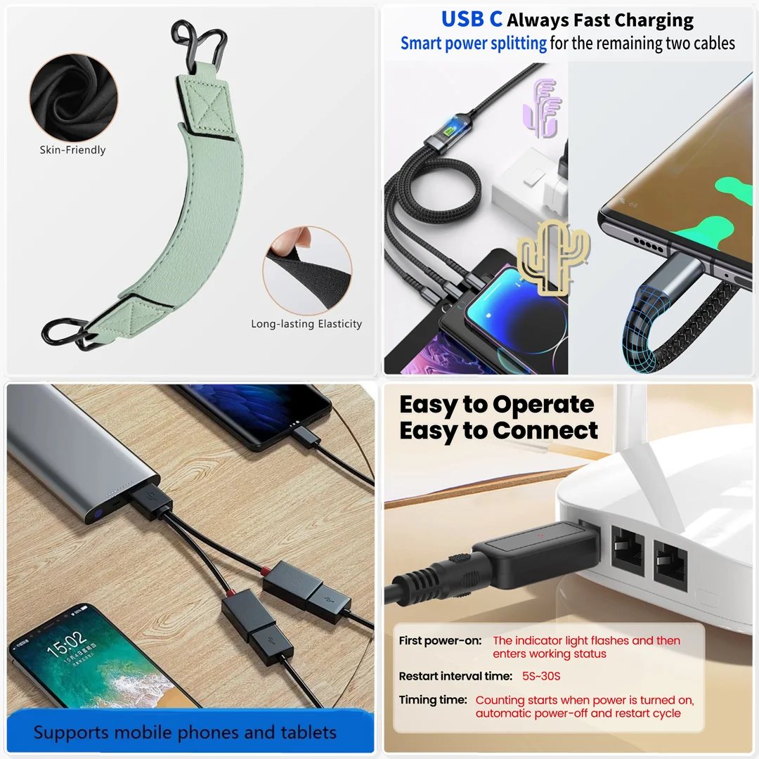 Magnetic 3 in 1 Fast Charging Cable for iWatch AirPods Dual Type C Phone Office Desk Quick Power Top Up Dock