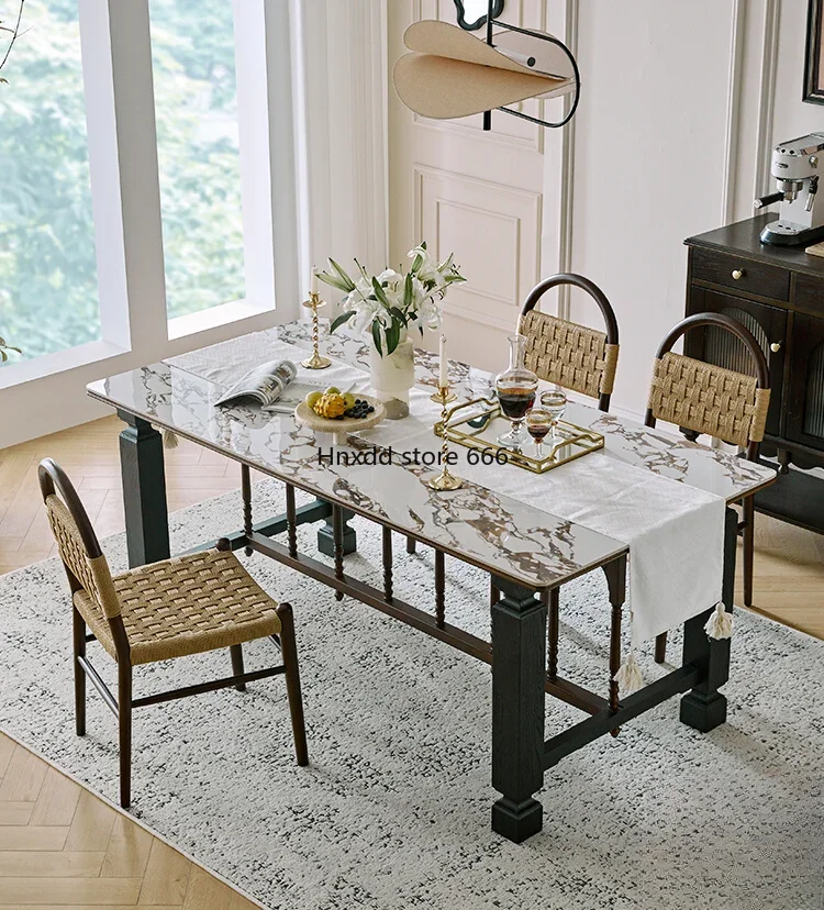 Glossy slate retro solid wood dining table and chairs