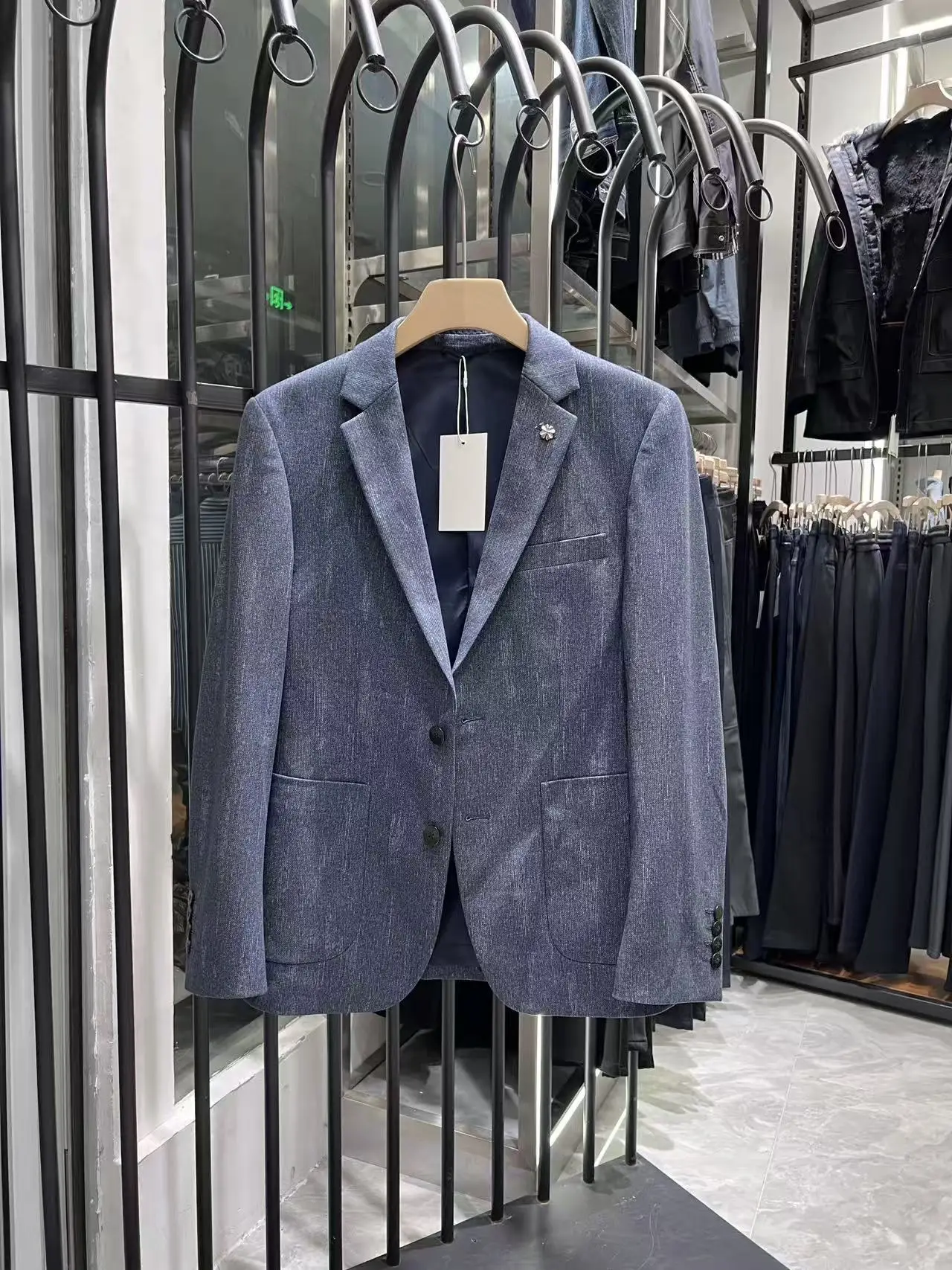 

Homesense Men's Velvet Elastic Busin Jaet Autumn Winter Label Trimmed Single-breasted Coat Youth Slim Fit Long Sve