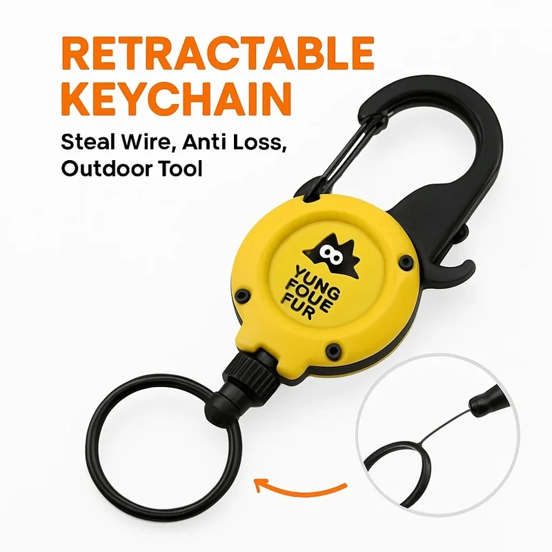 Retractable Steel Wire Keychain with Cutter for Outdoor Use