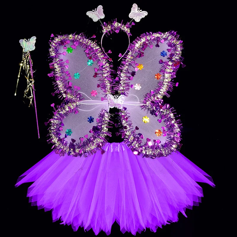 Girls Costume Props Girls Skirts Angel Lace Wings Flashing Butterfly Skirt Lights Suit Easter Valentines Day