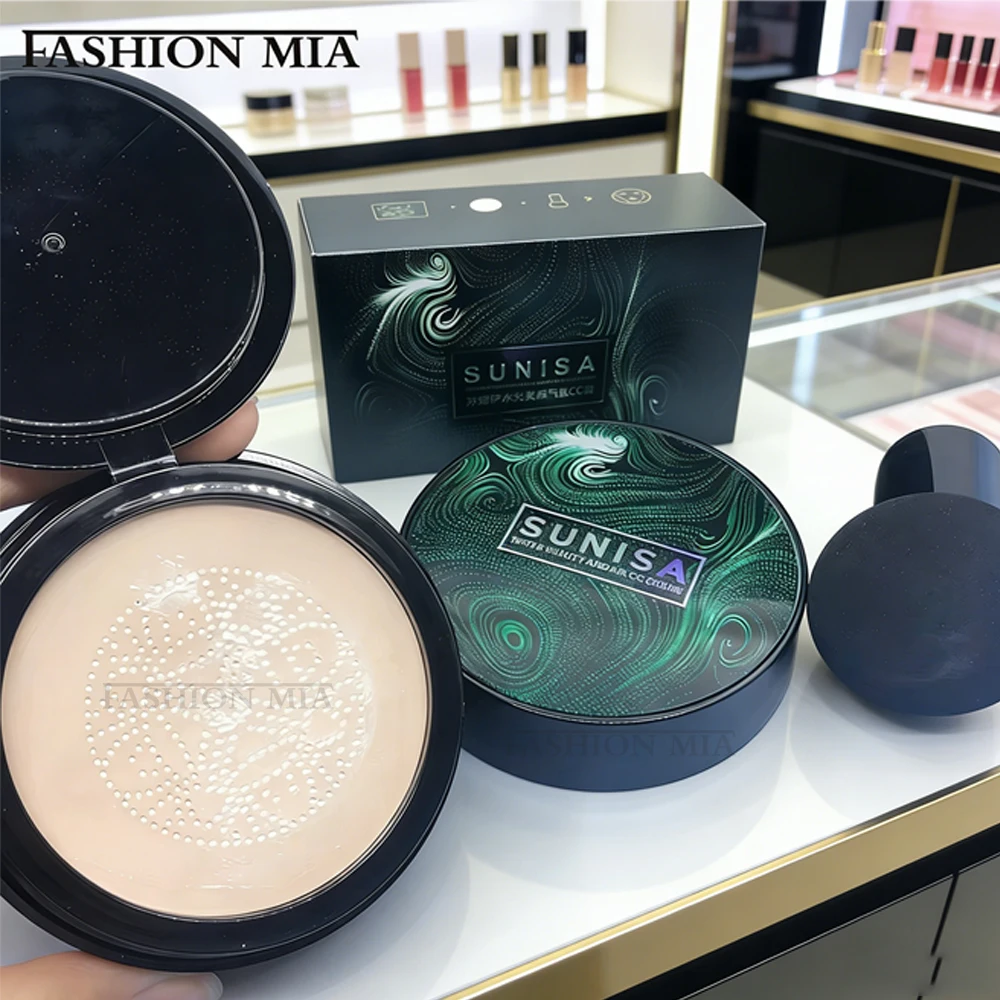 Crema SUNISA CC de 20g, cojín de aire con cabeza de seta para base hidratante facial, maquillaje iluminador Natural permeable al aire