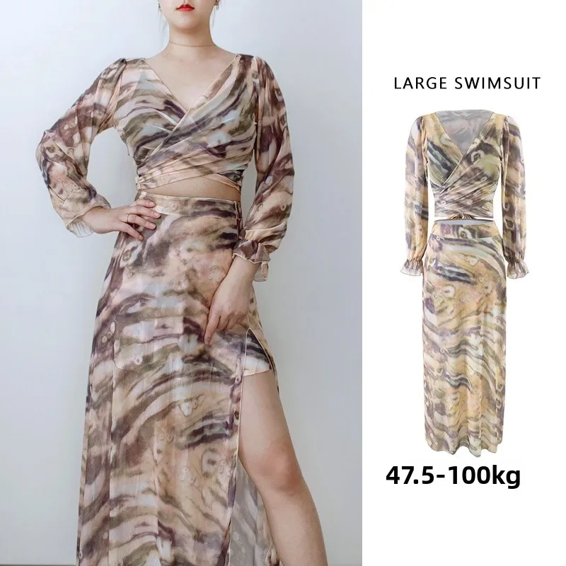 

New plus Size Bikini Set Women's Swimming Suit adient Color High Waist Skirt Sle Thermal Spring Concealing Plump Girls