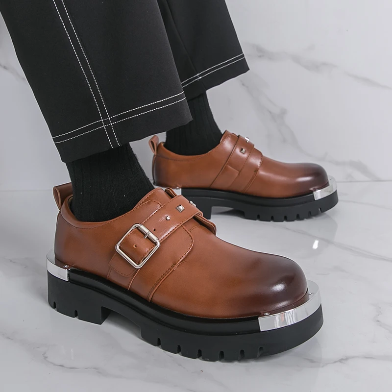 

Men Fashionable Loafers Casual Thick-soled Durable Busines Versatile Fashionable Large-head Brand Leather Shoes Social Shoes Men