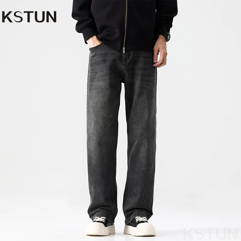 

KSTUN 2025 Autumn Men's Loose Jeans Wide Leg Man Denim Pants Dark Grey Stretch High Quality Brand Mens Clothing Large Size 40