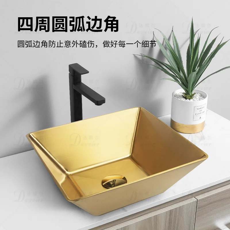 

Luxury Modern Bathroom sink New design Gold Hand Basin SUS304 Stainless steel lavabo 350*350*130mm washbowl Black washbasin