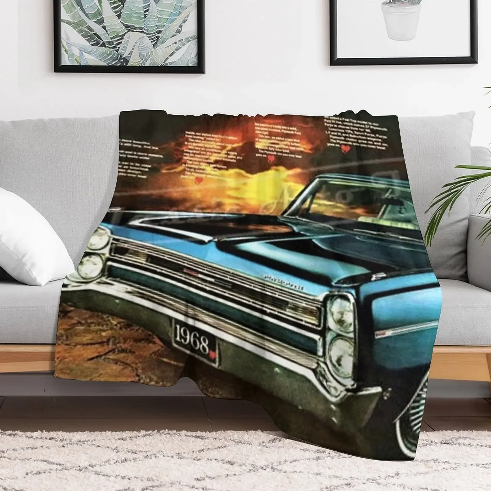 1968 Plymouth Fury Original Car Announcement Wall Art poster / vintage posters Throw Blanket Bed Fashionable Beautifuls Blankets