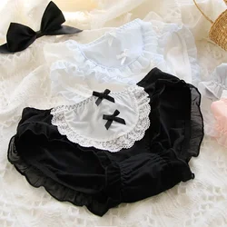 Lolita Uniform Maid Ice Silk Panties Dark Girl Lace Mid-waist Panties Japanese Bow Dress Student Cute Women's Panties Floral