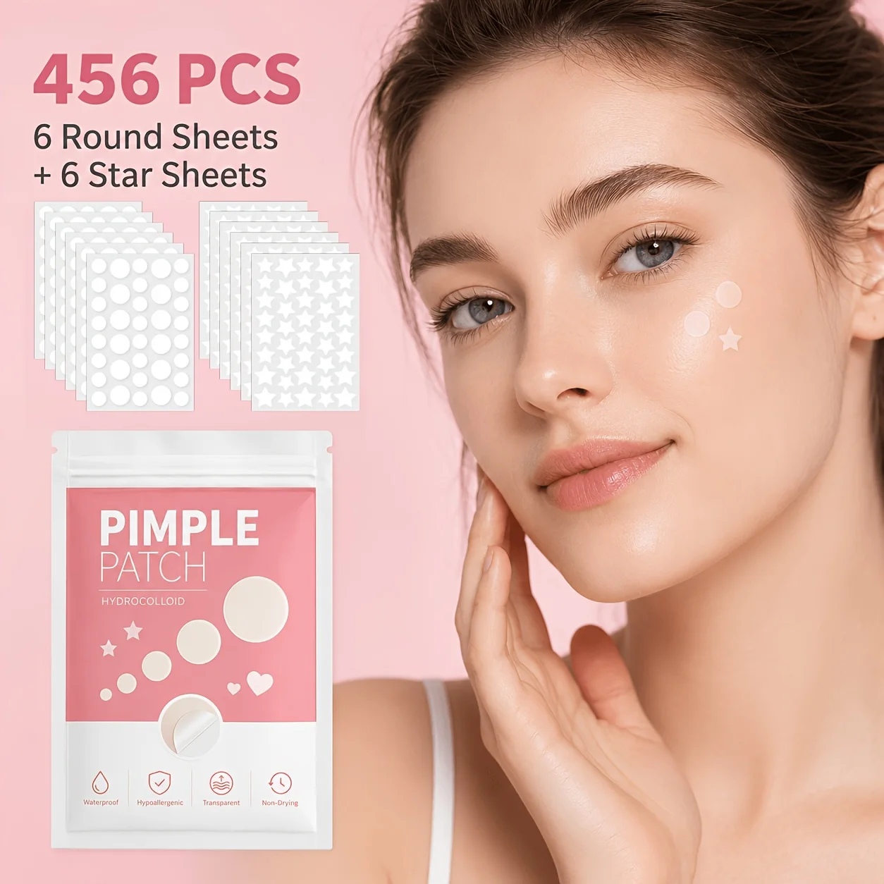 456PCS Hydrocolloid Pimple Patches, Fragrance Free Alcohol Free Face Stickers, Daily Wear Facial Care Patches for Men Women