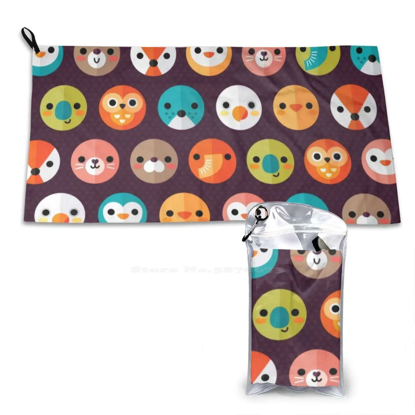 Faces Print Washcloth Face Soft Towel Cartoon Animals Pattern Faces Heads Circle Pet Fox Cat Kitten Kitty Dog Puppy Cockatoo