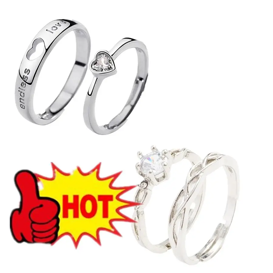 1/2PCS Zircon Heart Matching Couple Rings Set Forever Endless Love Wedding For Women Men Charm Valentine's Day Jewelry