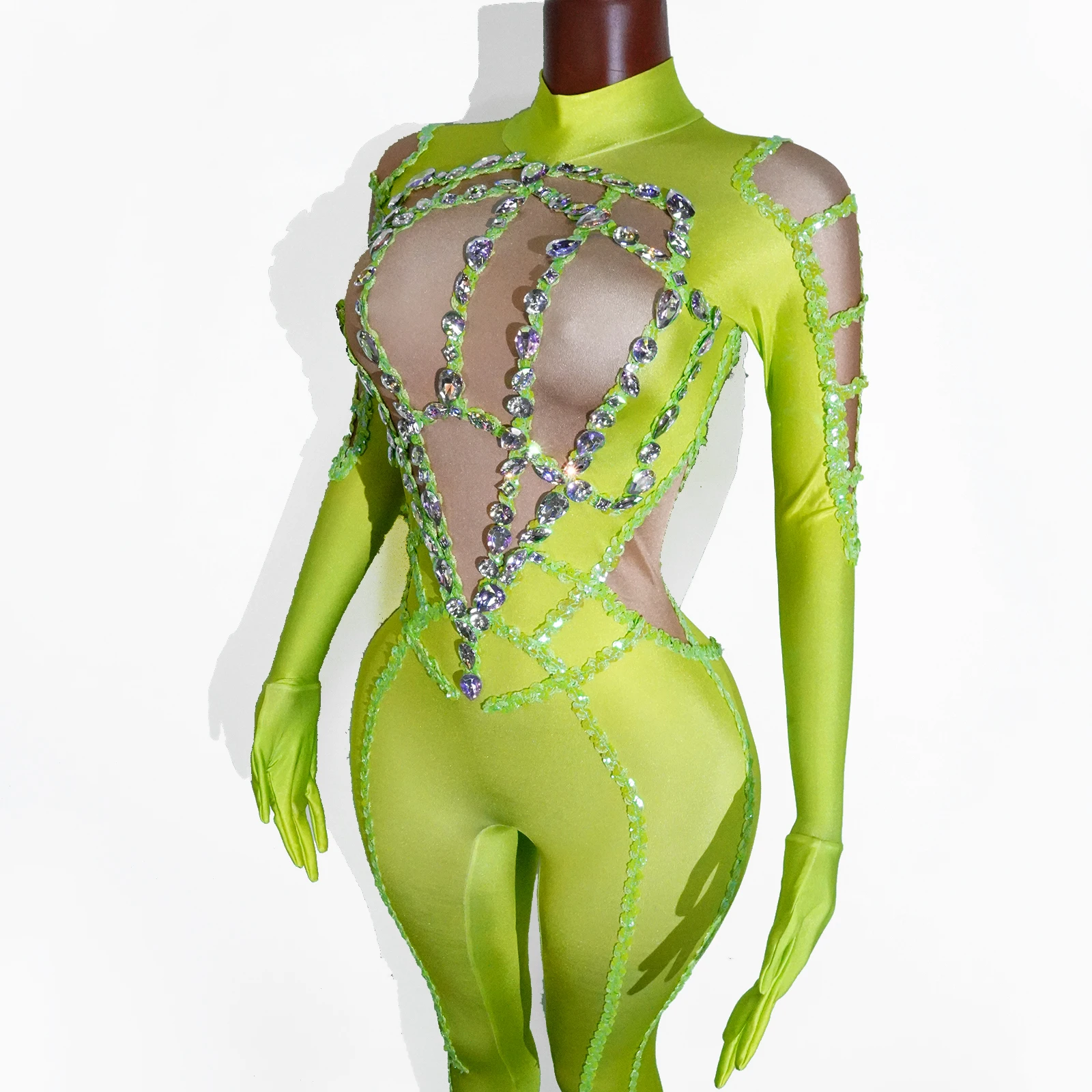 패션 코르셋 로브 긴팔 점프수트 (장갑 포함) 무대 의상 공연 섹시 클럽 이브닝웨어 댄스 가수 파티 의류