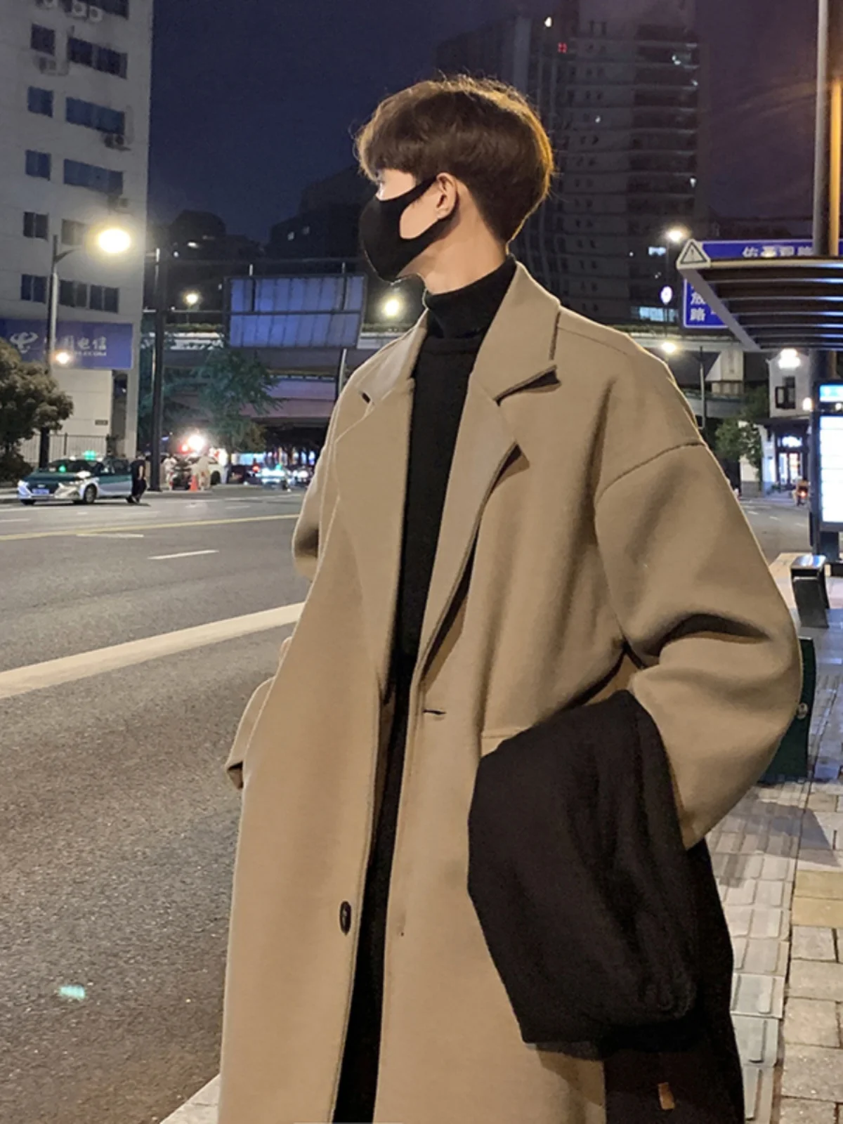 Korean Style British Wind Lengthened Woolen Coat Men's Autumn Winter CleanFit Harsh Advanced Sense Trench Coat Casual Fashion
