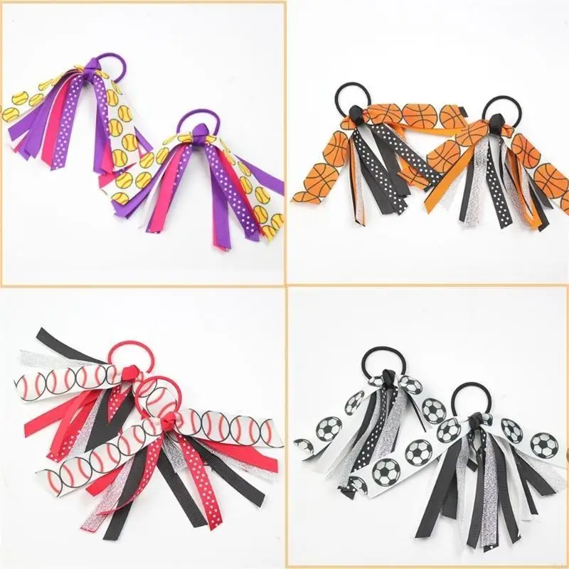 2026 New 2 Pieces Softball Ribbon Streamers Stylish Hair Elastics Scrunchies for Girls