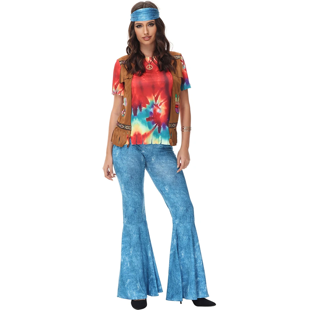 

Womens Disco Costume 70s Hippie Costume Vintage Rock Disco Music Festival Cosplay Hippie Hip-hop Performance Costumes