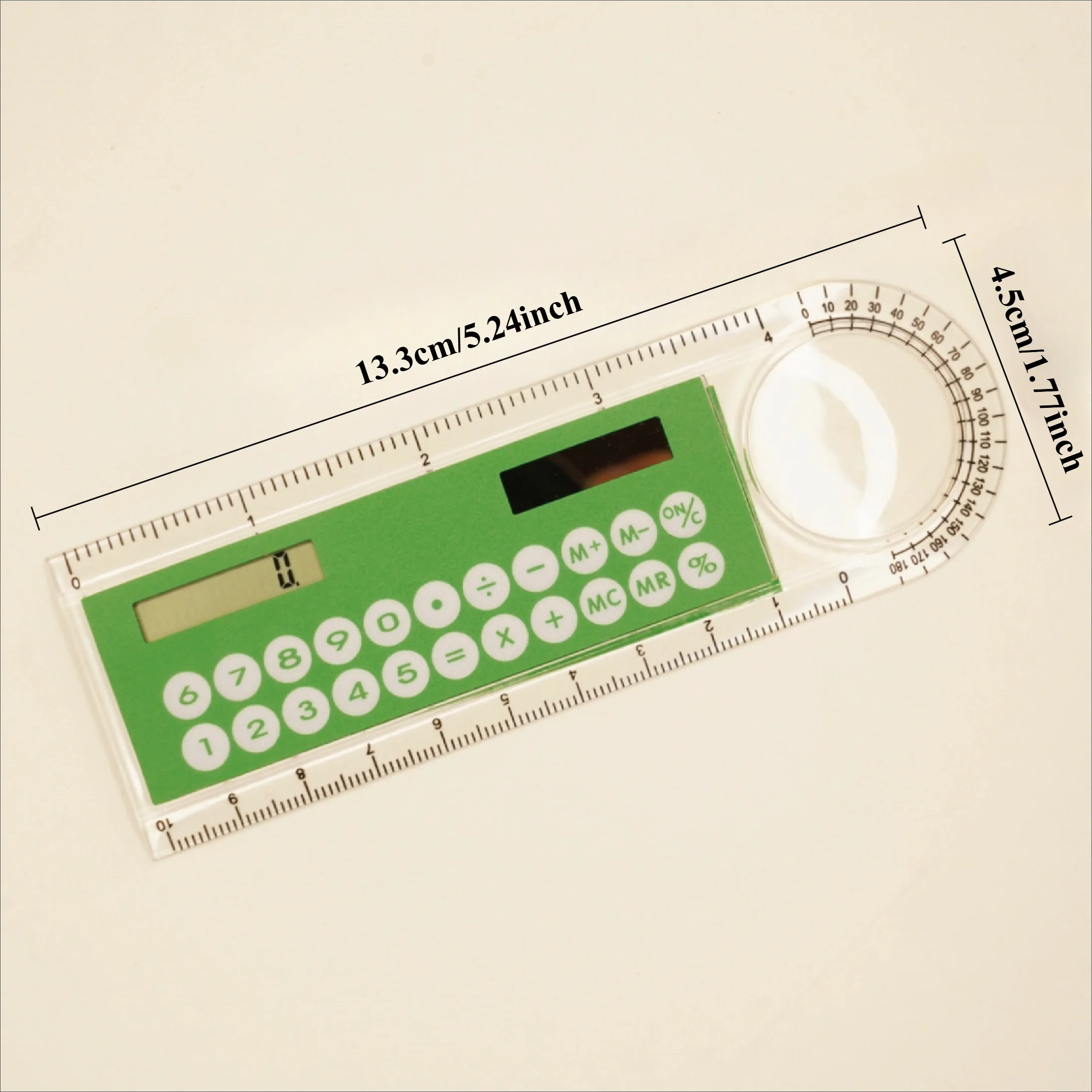 2pcs Mini ultra-thin ruler with solar calculator magnifying glass multi-function calculator school office supplies