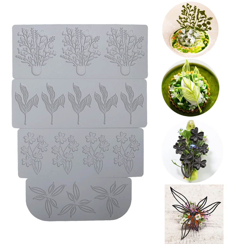 Baking Molds for Decorative Plating With Ring Shaped Branches Leaves Flowers Fondant Lace Mats Feathers Wheat Ears and Chocolate