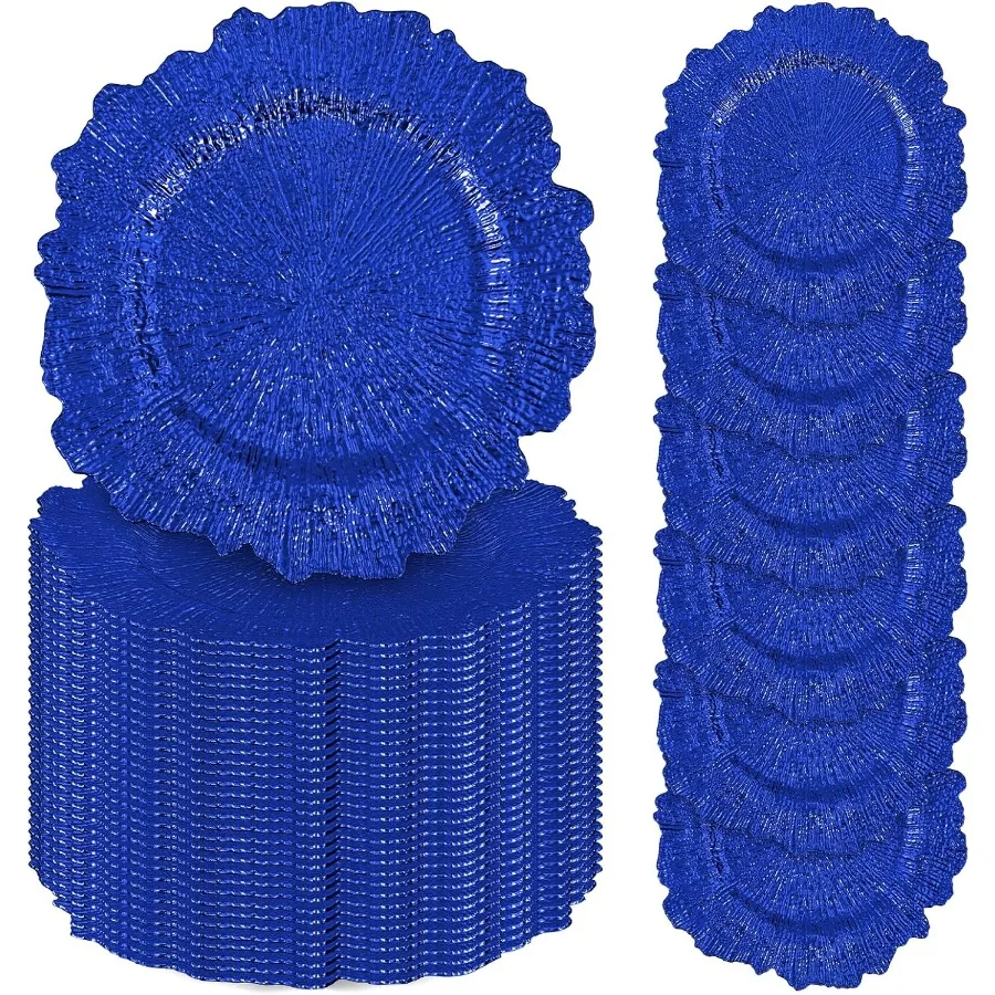 50 قطعة أطباق الشاحن الأزرق الملكي السائبة 13 "شواحن لوحة الشعاب المرجانية لتناول العشاء البلاستيك الأزهار أطباق الزخرفية لإعداد الطاولة الأربعاء #1
