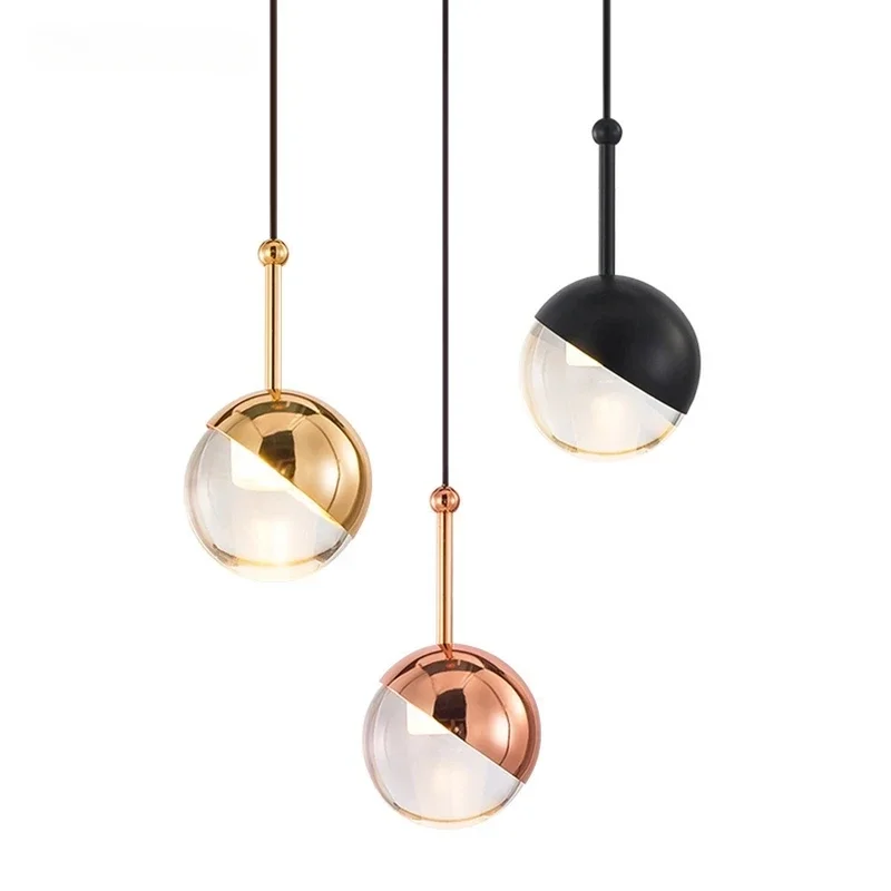 

Nordic Rose Gold Crystal Ball Pendant Lamp Personality Design Loft Aisle Bar Living Room Suspension Light Fixtures Home Decor