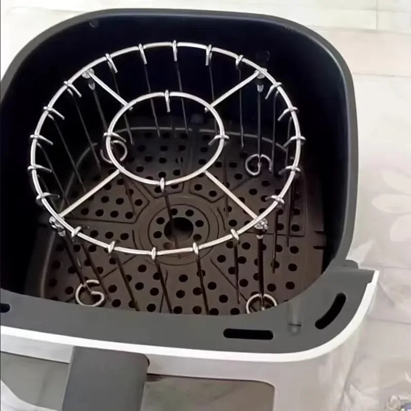 Hanging Air Fryer Grill Rack with Stainless Steel Skewer Stand for Vertical Roasting, Household Electric Griddle Combo