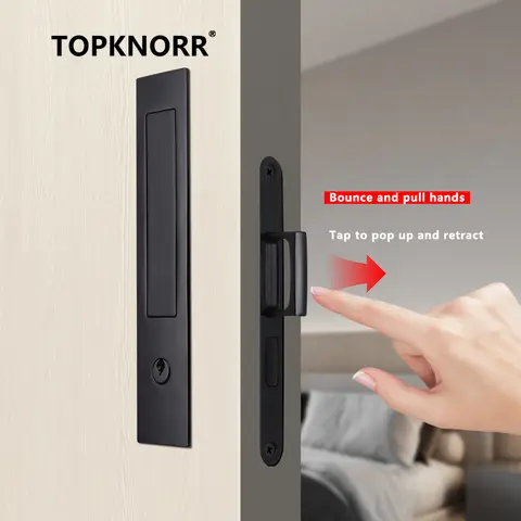 Cerradura de puerta corredera de bolsillo con manija de resorte, puerta corredera de bolsillo integrada, puerta corredera, puerta oculta, accesorios de Hardware de mano