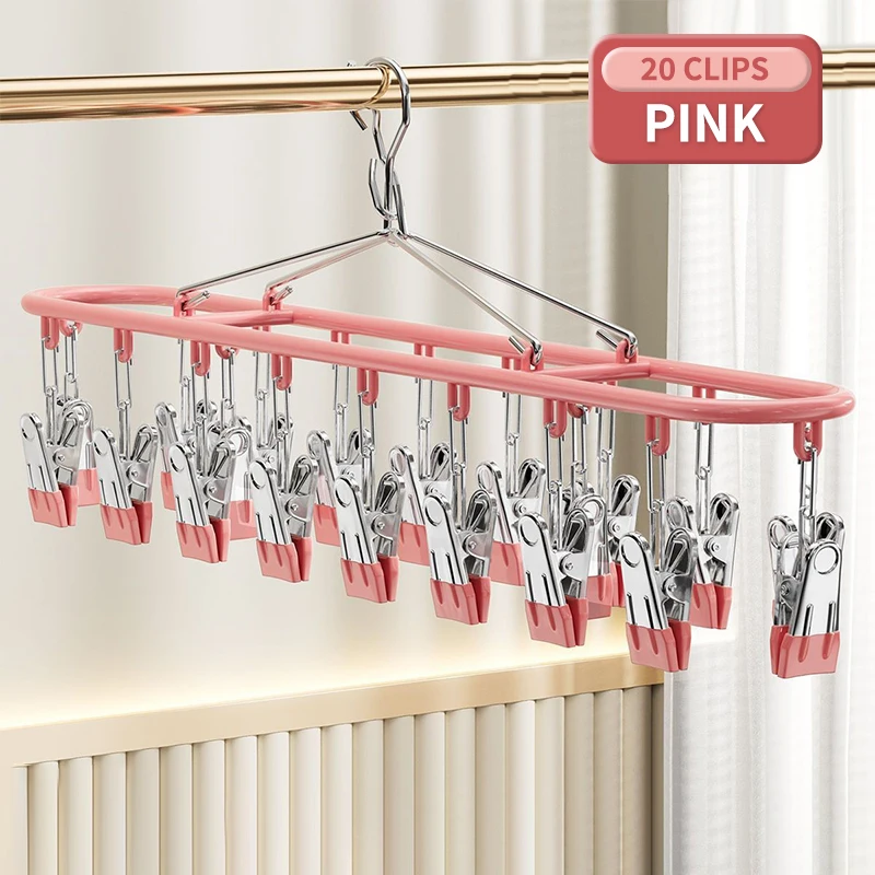 *1Pcs Stainless Steel Sock Hanger with 20 Clips Windproof Multi-Clip Drying Rack Underwear Socks Balcony Storage Rack image 4