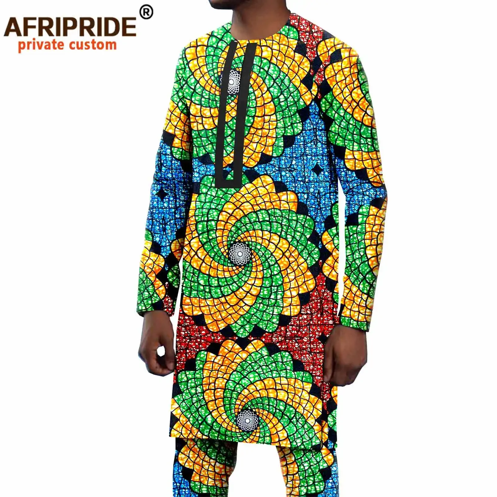 

Tracksuit Men Bazin Riche Dashiki Shirts and Pants 2 Piece Suit Ankara Print Outfits Nigerian Clothes Bazin Broder A2116034