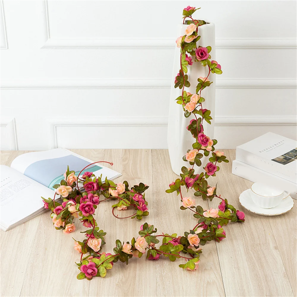 

Artificial Silk Rose Peony Garland 45 Flowers 2.5m Length For Wedding Arch Wall Door Decoration Party Home Romantic Decorations