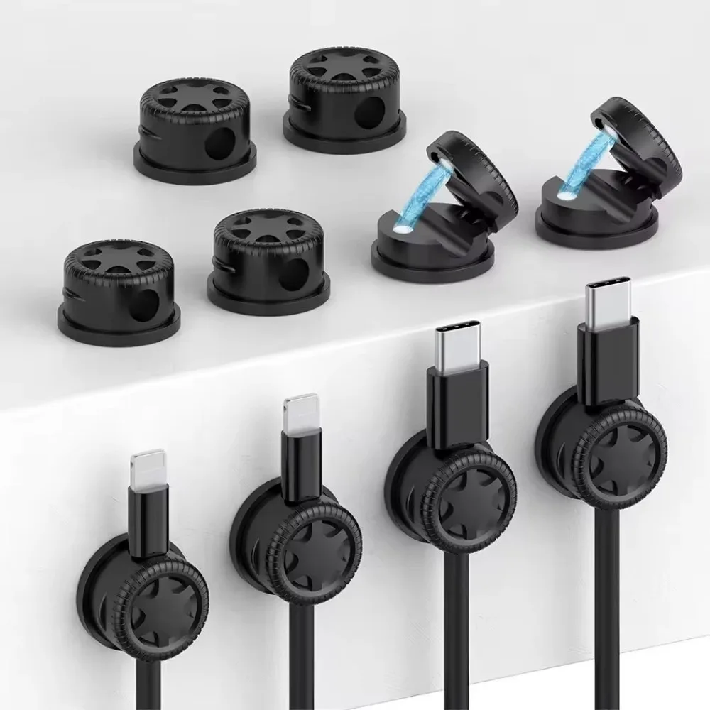 6pcs/9pcs Magnetic Desktop Cable Organizer Adjustable Rotatable Under Desk Wire Holder Adhesive Wall Mount Cord Cable Organizer