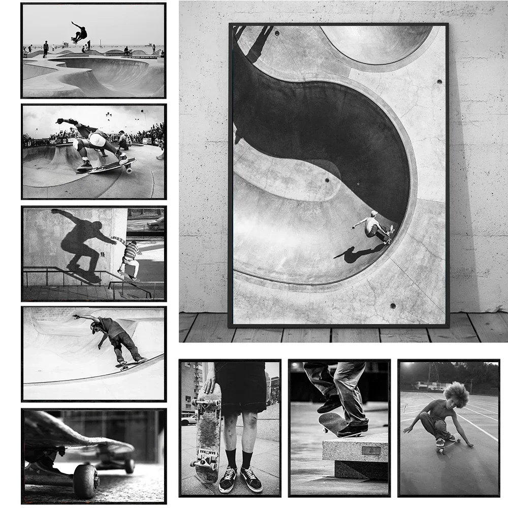 Skateboarding Extreme Sports Posters Prints Black White Photo Canvas Painting Wall Art Pictures Room Decor Skateboard Lover Gift