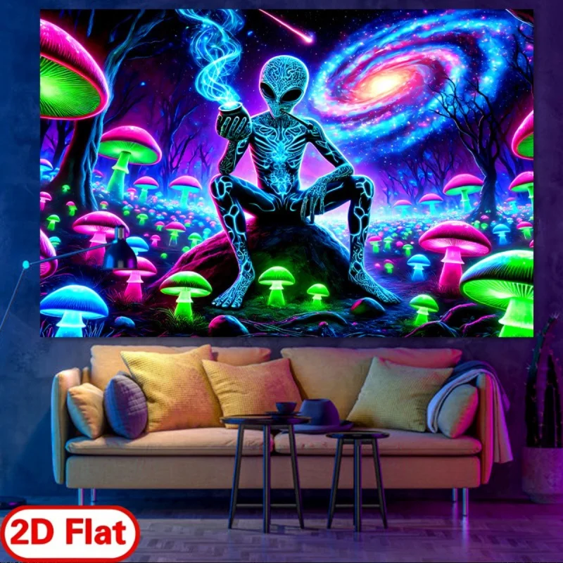 VIKAMA Psychedelic Neon Alien Mushroom Tapestry Cyberpunk Alien Forest Element Decorative Hanging Room Decoration