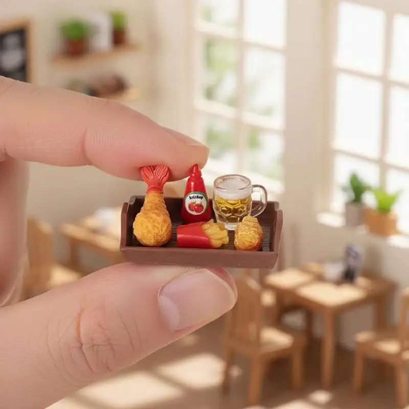 Miniature Fast Food Toy Set Realistic Detail Design Non-Toxic for 1:12 Dollhouse Decor DIY Craft Kids Pretend Play Gift